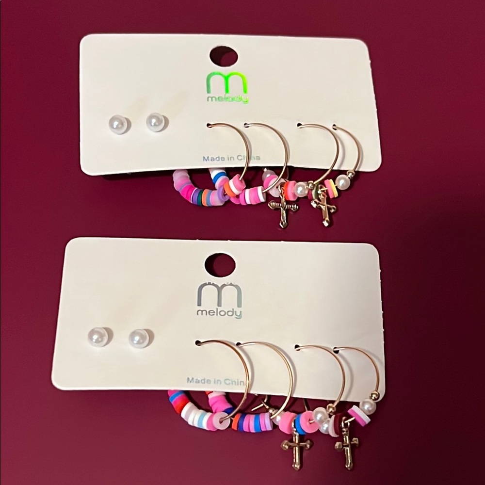 Lot of 6 Pink and Gold Hoop Earrings Set